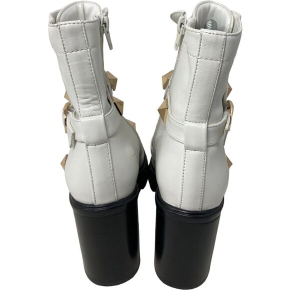 Vaneli Platform Boot Women's Size 7 M Davy White Studded Leather Buckle 4" Heel - Picture 4 of 9